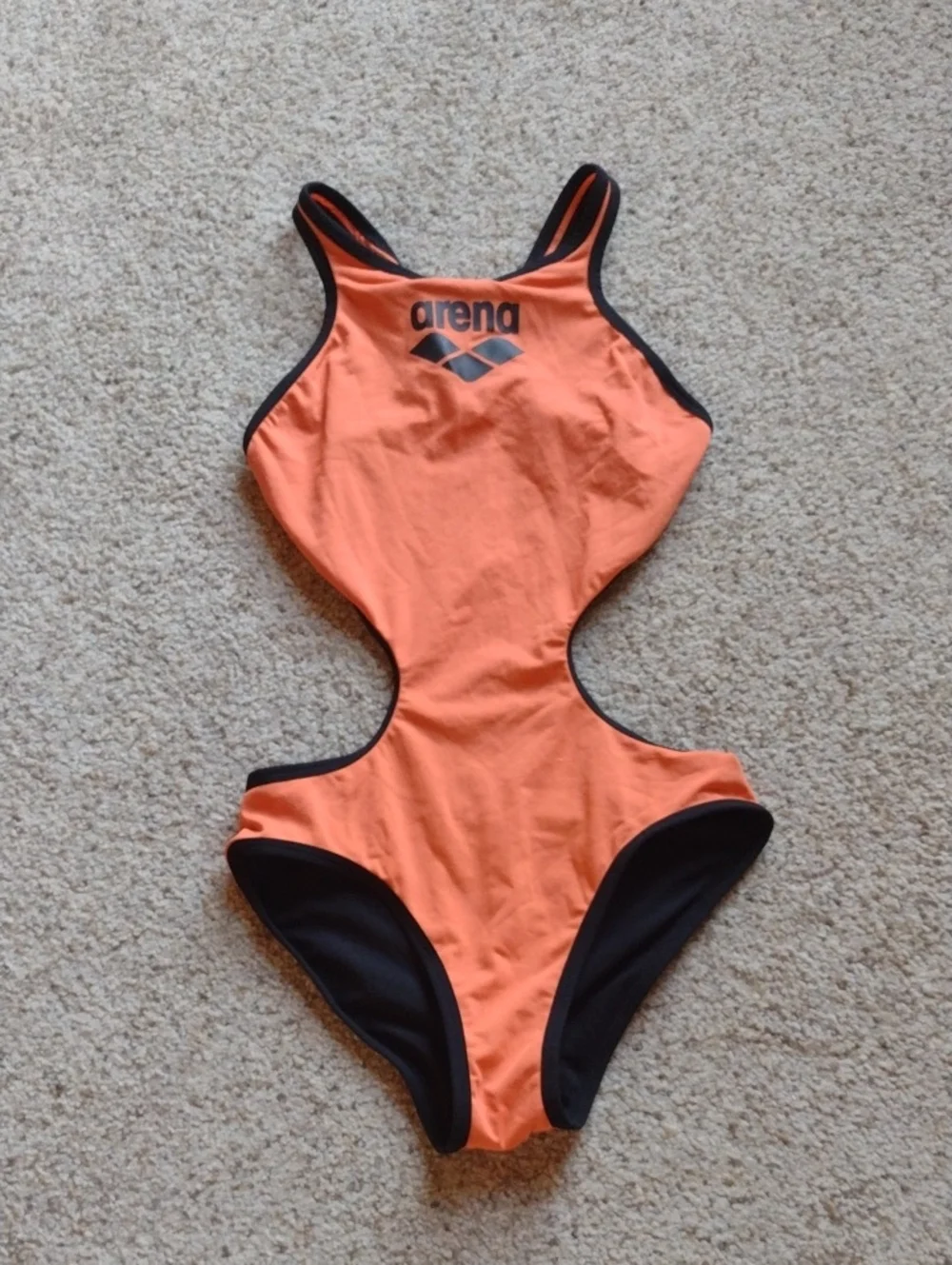 Arena Orange One-Piece Swimsuit with Black Trim - Picture 1 of 3